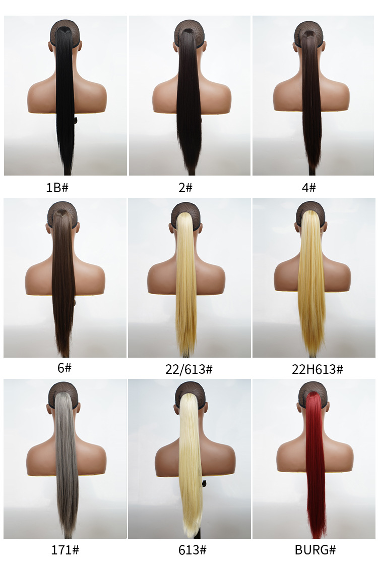 Vente en gros perruque transfrontalière queue de cheval fibre chimique fil haute température 24 pouces de long cheveux raides pince queue de cheval_voghion.com