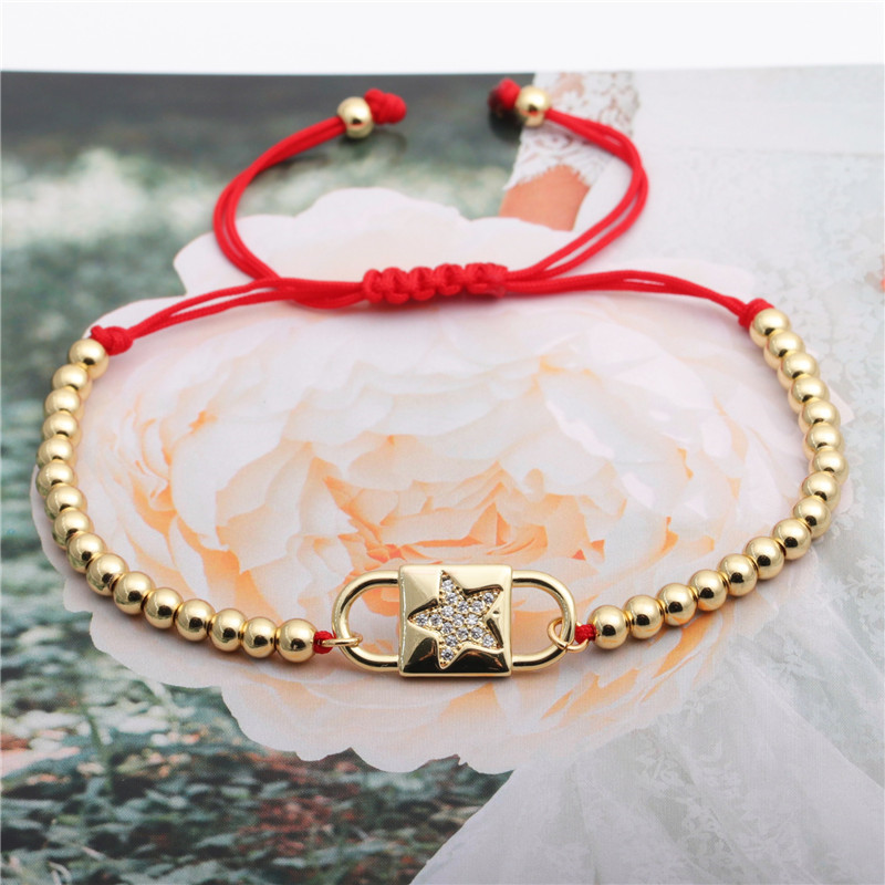 New Style Zircon Star Kupferperle Red String Verstellbares Armband display picture 4