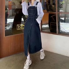 牛仔背带裙复古开叉设计感小众牛仔裙女2023夏季小个子收腰连衣裙