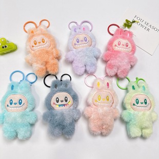 Squeaky Labubu Third-Generation Plush Doll Bubble Mart Plush Keychain Backpack Small Pendant Toy Wholesale