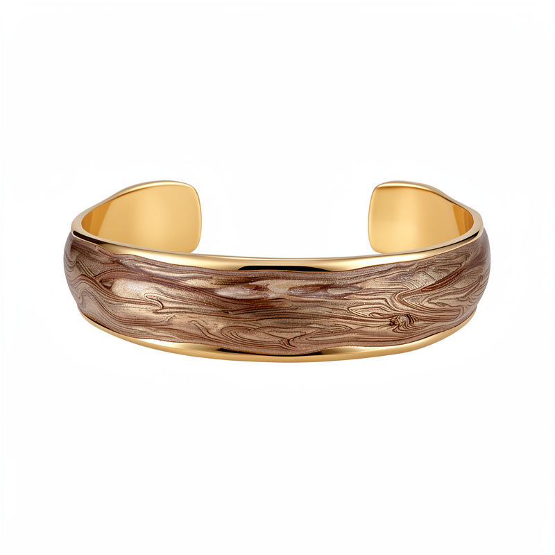 Brazalete ondulado de oro real galvanizado con goteo de aceite, pulsera de exageración de personalidad transfronteriza europea y americana, joyería de nicho de lujo ligera