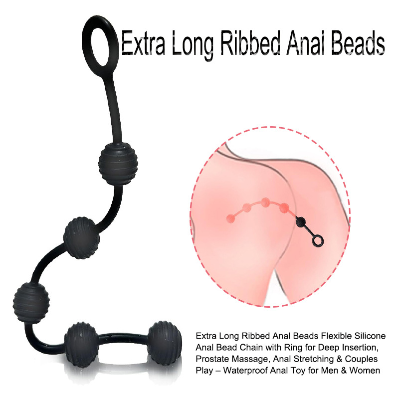 Striped Silicone Anal Beads, Black Large Size, Smooth Beaded Design for Adult Anal Play — detail image 6