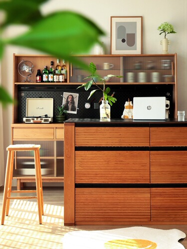 Kaisen island kitchen solid wood bar table slate dining room cabinet sideboard storage cabinet tea cabinet cherry wood