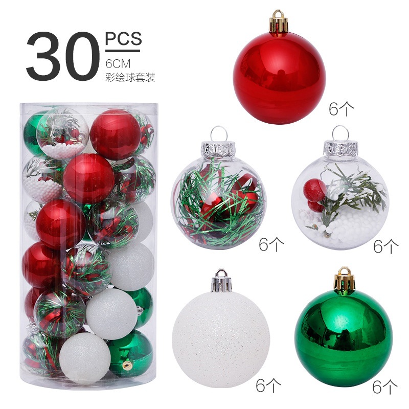 Transfronterizo en stock decoraciones de Navidad 6cm/30 piezas bola transparente traje de bola de Navidad árbol de Navidad colgante