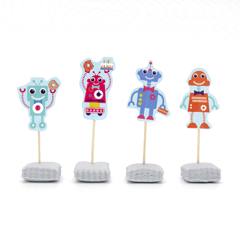 Tarjeta de palillo de dientes de papel grueso de doble cara-insertando Tarjeta de pastel de cumpleaños Decoración de Pastel de papel-insertando plug-in 24 piezas