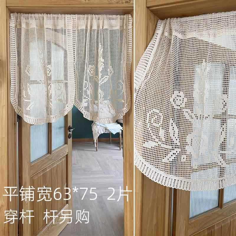 프랑스 목가적 베이지색 코튼 실 기계로 짠 메쉬 버클 꽃 크로셰 코튼과 린넨 반커튼 도어 커튼 타월 칸막이 펀칭 없음