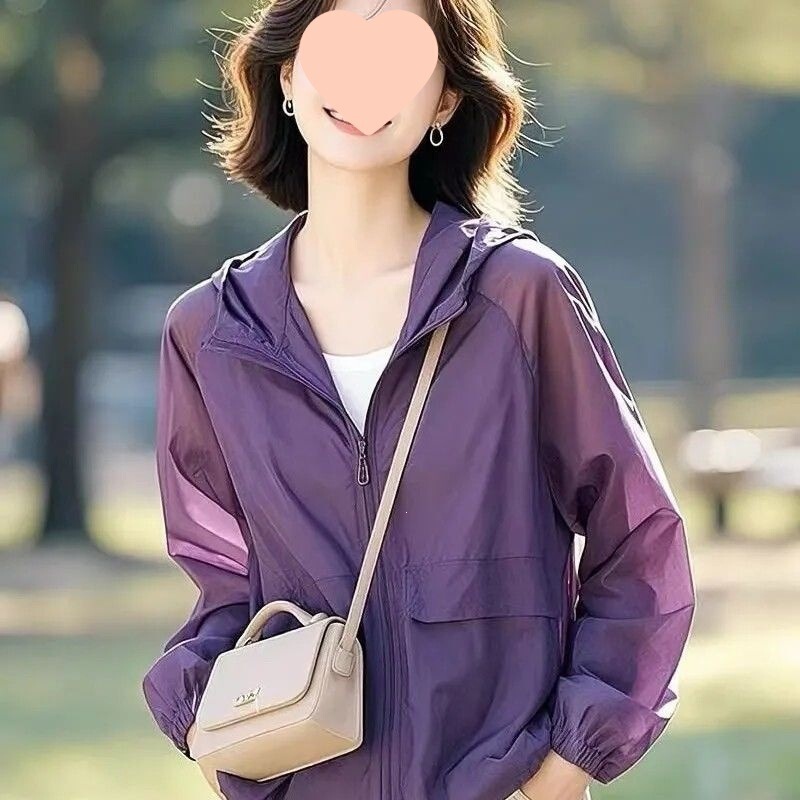Summer New Style Hooded Sun Protection Short Jacket for Women, Loose, Casual, Thin, Breathable, Fashionable and Versatile, Suitable for Moms to Wear When Going Out