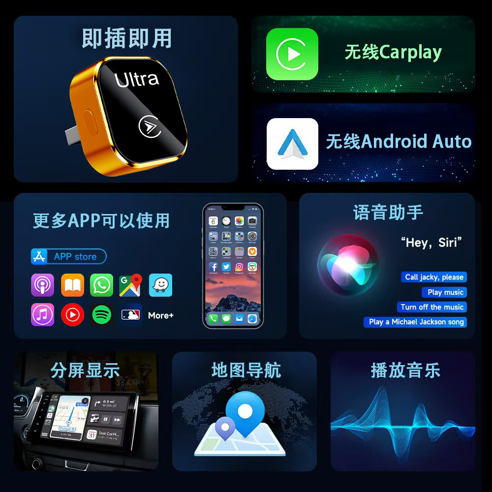 The New Wireless 2-in-1 Carplay Box Supports Youtube Playback and Smart Inter-Control of Car and Mobile Devices
