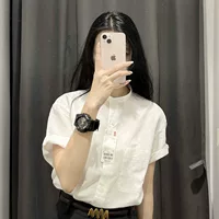 586 # Brand Discount Big Brand, Женская белая рубашка с коротким рукавом, женская летняя рубашка с вертикальным воротником, шикарный Уникальный Топ для женщин