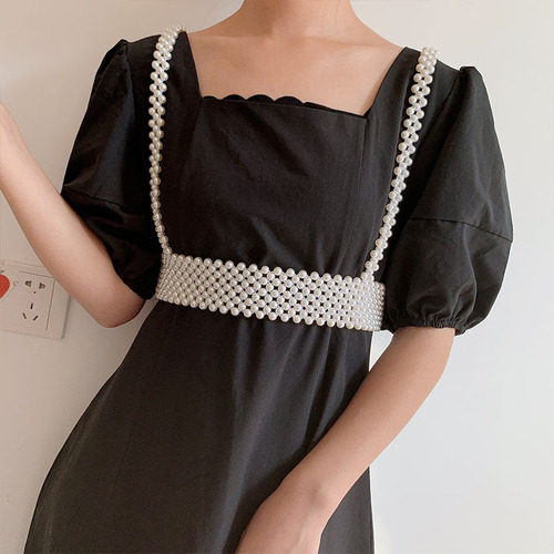 Elegant pearl belt women's camisole with vest waist chain ins style decorative suit shirt trendy shoulder straps