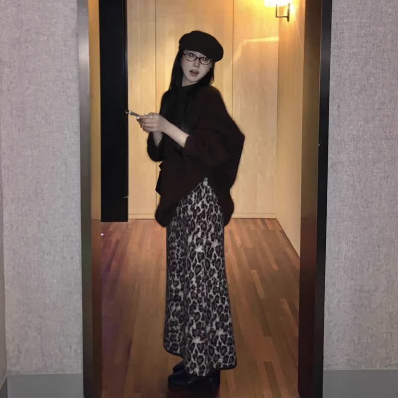 RHGD实拍套头针织衫豹纹半身裙洋气针织两件套装|undefined