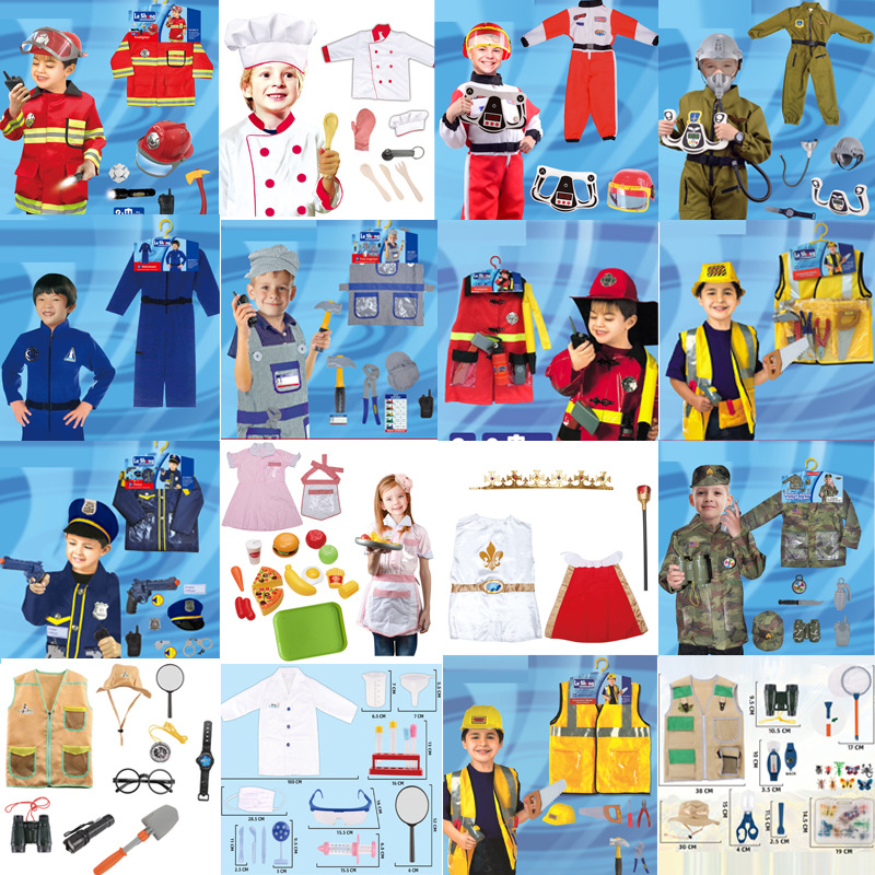 Cross-border Children Cosplay Costume Sam Fireman Engineer Costume White Doctor Scrubs Halloween Props