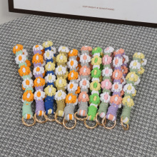 跨境小雏菊钥匙扣 手工编织花朵棉绳挂件钥匙扣手机链装饰配件