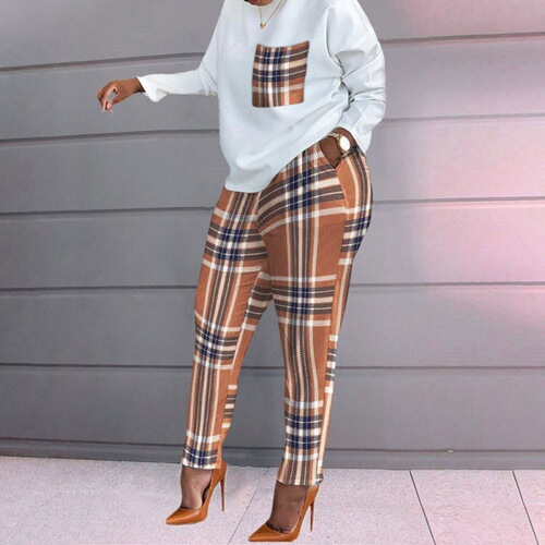 Cross-border women's fashion new Amazon European and American style printed pockets long-sleeved plus-size loose women's casual set
