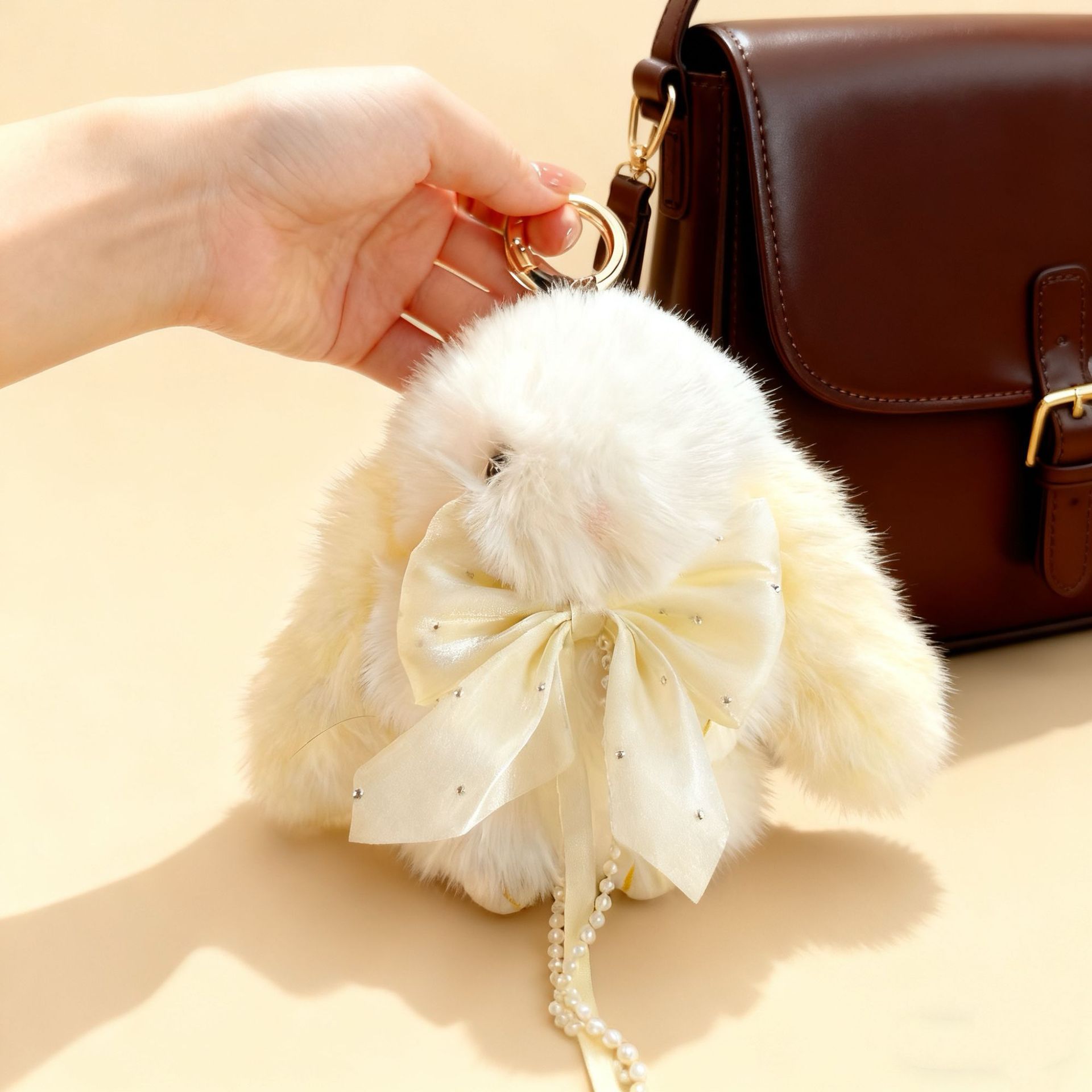 Bolsos lindos colgantes de peluche de peluche tulipas conejo colgantes de llaves de automóviles colgantes de peluche cadenas de teléfonos móviles