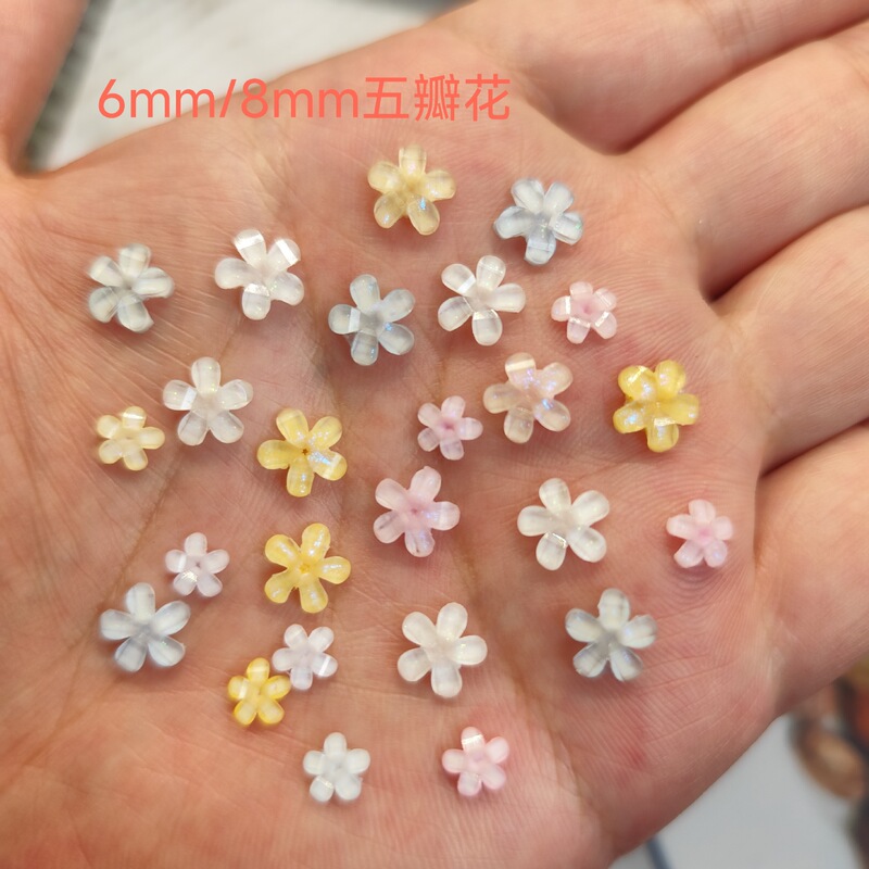 Five-Petal Flower Nail Art Jewelry Ice Transparent Stereo Yellow Pink Flower Summer Lemon Yellow Flower Nail Accessories