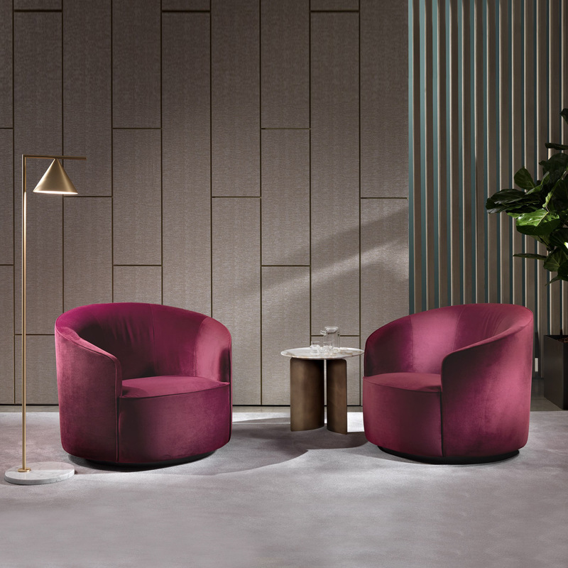 北欧现代圆形沙发椅网红轻奢绒布休闲椅酒店咖啡厅单人沙发洽谈椅
