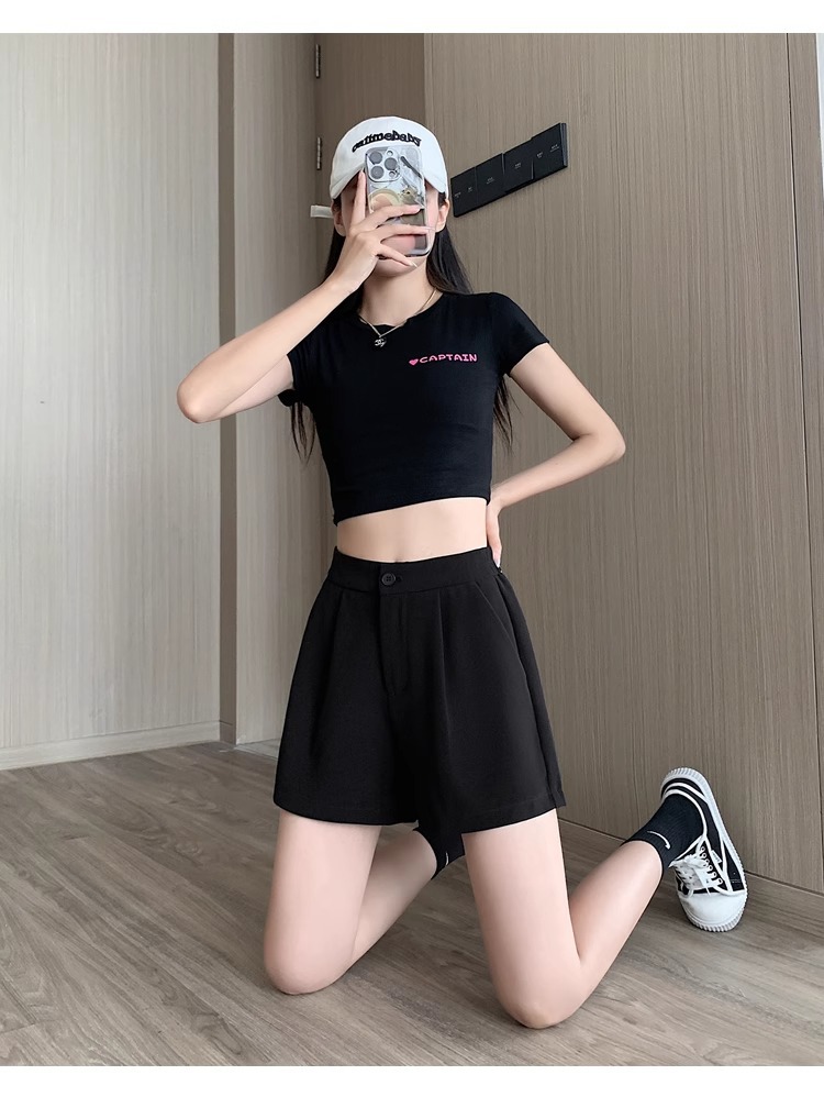 Quần short nữ cạp cao dáng chữ A ống rộng mùa hè — Màu đen (gửi thắt lưng xoắn khóa ngẫu nhiên) chi tiết 22