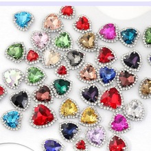 跨境心形围边爪钻彩色爱心水晶扣 玻璃水钻DIY服饰婚纱鞋包手缝钻