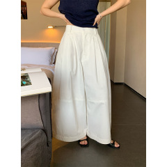 Wanwei 山本デザインワイドレッグパンツ女性のための 2025 春と秋の新しいルーズカジュアルシミタープレスパンツ P2682