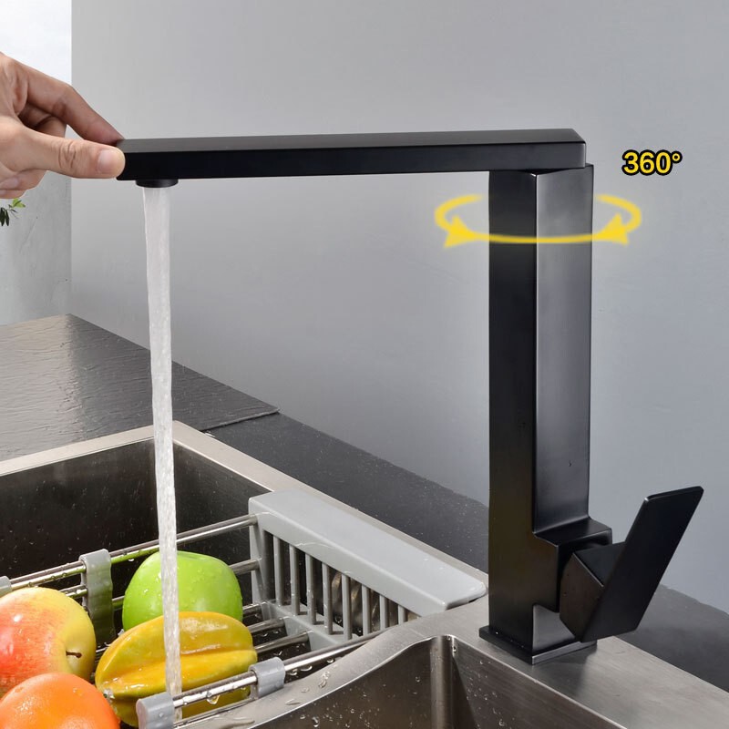 Black Kitchen Faucet Square Rotatable Hot and Cold Faucet Set 304 Stainless Steel Faucet Black Kitchen Faucet Square Rotatable Hot and Cold Faucet Set 304 Stainless Steel Faucet