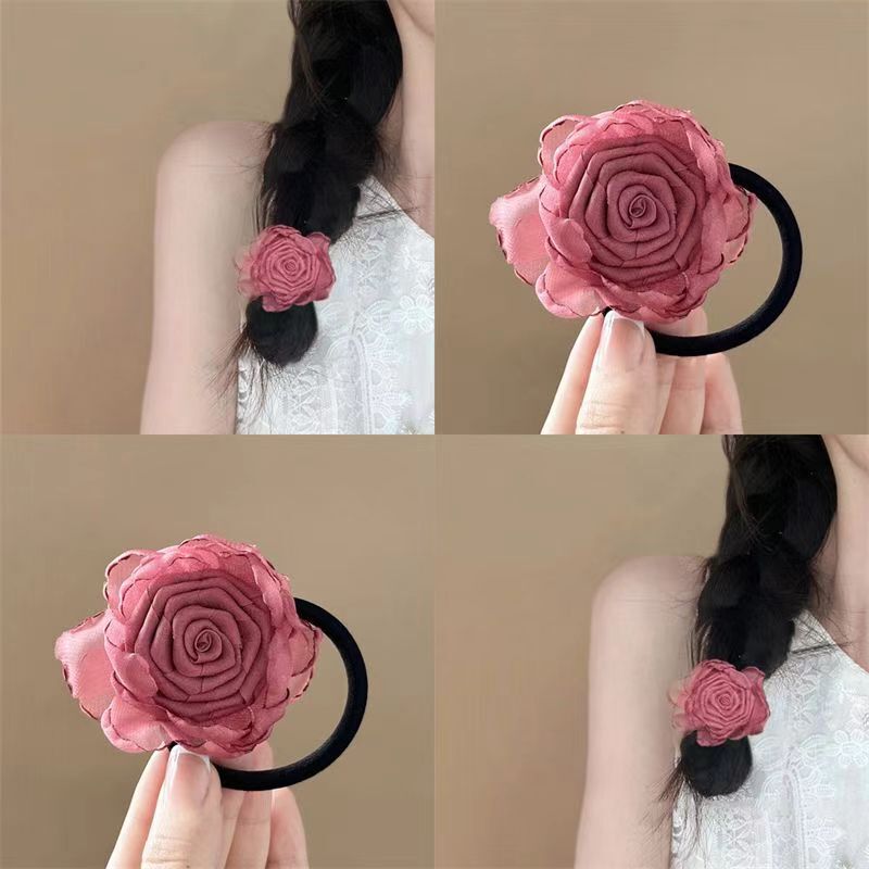 Rose Hair Ring Flower Hair Rope French Retro Hair Rope Women's Hair Tie 2024 New High Color Value Hair Flower