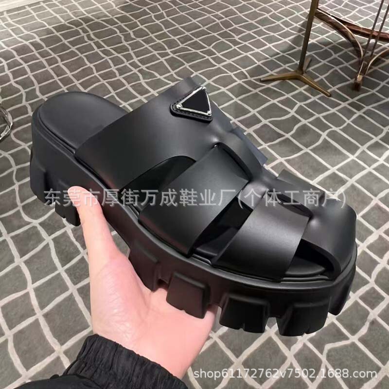 Dongguan Original Single P Triangle Standard Hole Shoes Women's Thick Sole Increased Top Cowhide Beach Roman Sandals