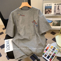灰色純綿半袖tシャツ女性2025新作夏欧品大版洋気ゆるいカジュアル半袖上着ins
