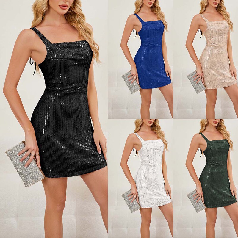 Amazon cross-border European and American foreign trade 2025 spring and summer new women's sequined suspenders sexy hip slim dress Amazon cross-border European and American foreign trade 2025 spring and summer new women's sequined suspenders sexy hip slim dress