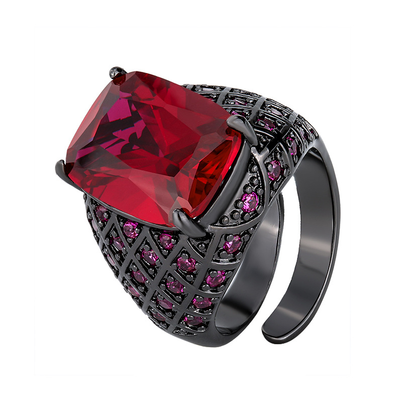 Otoño e invierno nuevo estilo Zhuang Shengsheng joyería fondo de cobre chapado en oro simulación cristal puntiagudo azul anillo retro mujer piedra 12*16