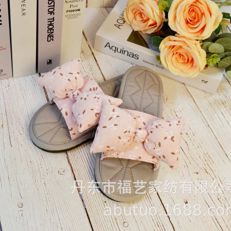 New Puff Bow Women's Fabric Slippers Home Indoor Slippers