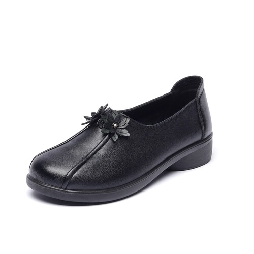 Comfortable and soft shoes for the elderly, women's genuine leather retro ethnic style leather shoes, middle-aged and elderly mother's shoes, soft soles and non-slip shoes