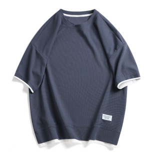 New casual waffle short-sleeved T-shirt white gray apricot gray blue black orange green cotton blend