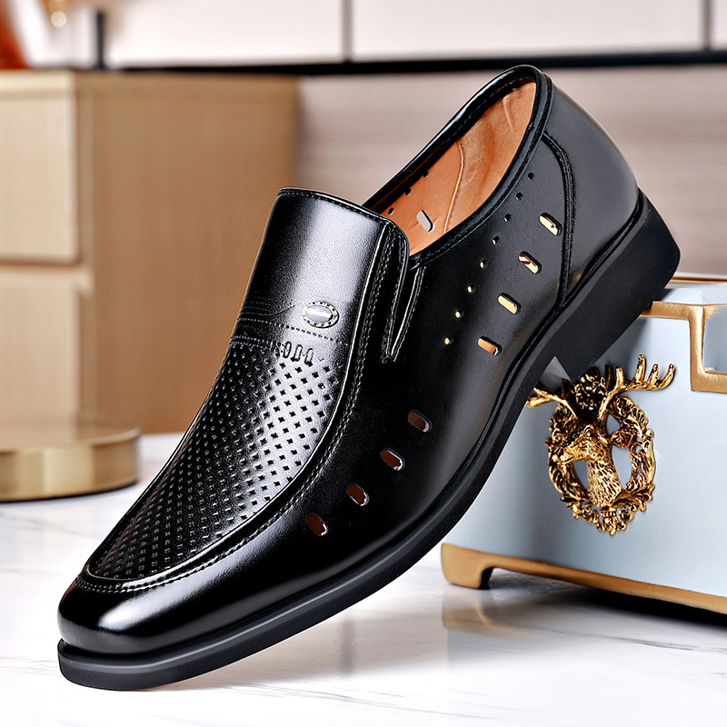 Summer Sandals Men's Business Hollow-out Leather Shoes Height-increasing Shoe Cover Foot Leather Shoes plus size Dress Men's Shoes Hole Shoes
