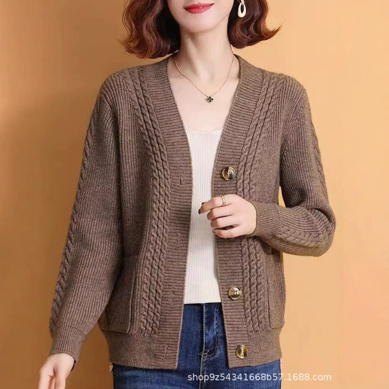 Knitted Cardigan for Women, New Spring and Autumn V-Neck Outerwear, Loose Long-Sleeve Versatile Knit Sweater Jacket Knitted Cardigan for Women, New Spring and Autumn V-Neck Outerwear, Loose Long-Sleeve Versatile Knit Sweater Jacket