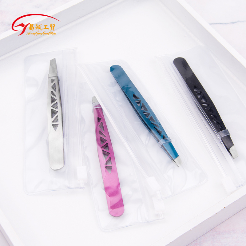 廠家直供不鏽鋼鑷子 正斜口眉夾 修理眉毛夾斜角拔毛夾化妝工具