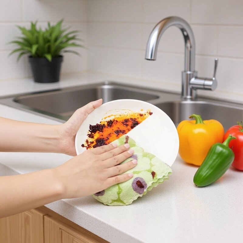 Household Coral Velvet Rag, Small Square Towel, Hand Towel, Absorbent and Thickened Kitchen Absorbent Rag, Easy to Use Dishwashing Cloth for Delivery