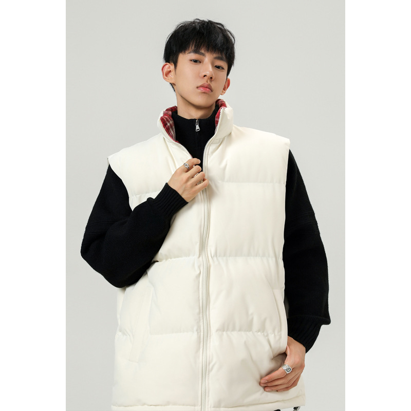 Plaid Patchwork Down Cotton Autumn Winter New Loose Plus Size Men's Casual Sports Thickened Warm Vest_voghion.com