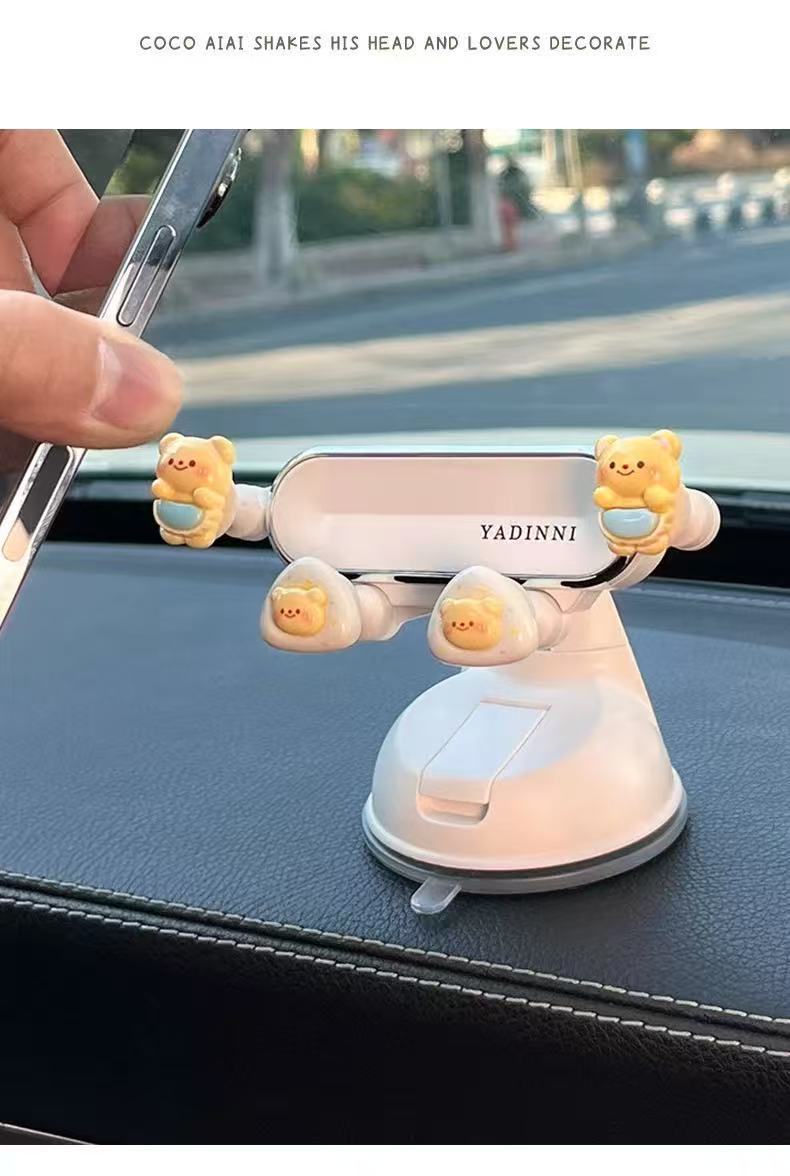 Cross-border suction cup car phone holder, cute car ornament, interior decoration accessory, dashboard center console stand