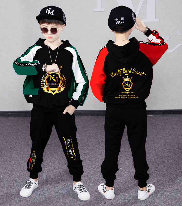 Boys' Autumn 2023 New Chinese and Korean Long sleeved Color Block Hooded Sweater for Children's Sports_voghion.com