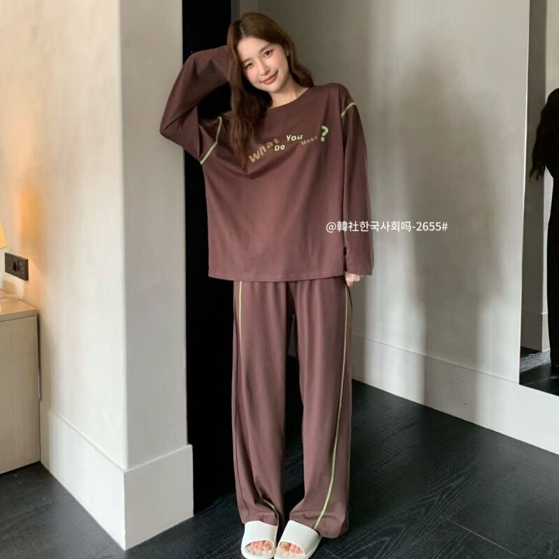 2655 # Han She's new autumn and winter casual loose long-sleeved long-pants pure cotton home wear for women, comfortable round-neck pajamas