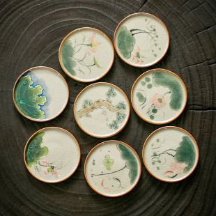 Ge kiln hand-painted tea cup mat ceramic insulation mat Cup tray tea tray kung fu tea set tea ceremony accessories cup saucer anti-scald