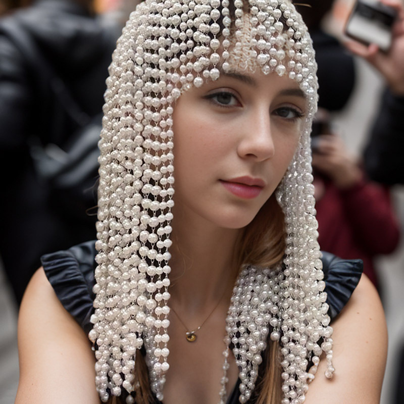 Amazon Hot sale de perlas largas cadenas de cabello exageradas ping toques accesorios de hip hop cadena de cabello