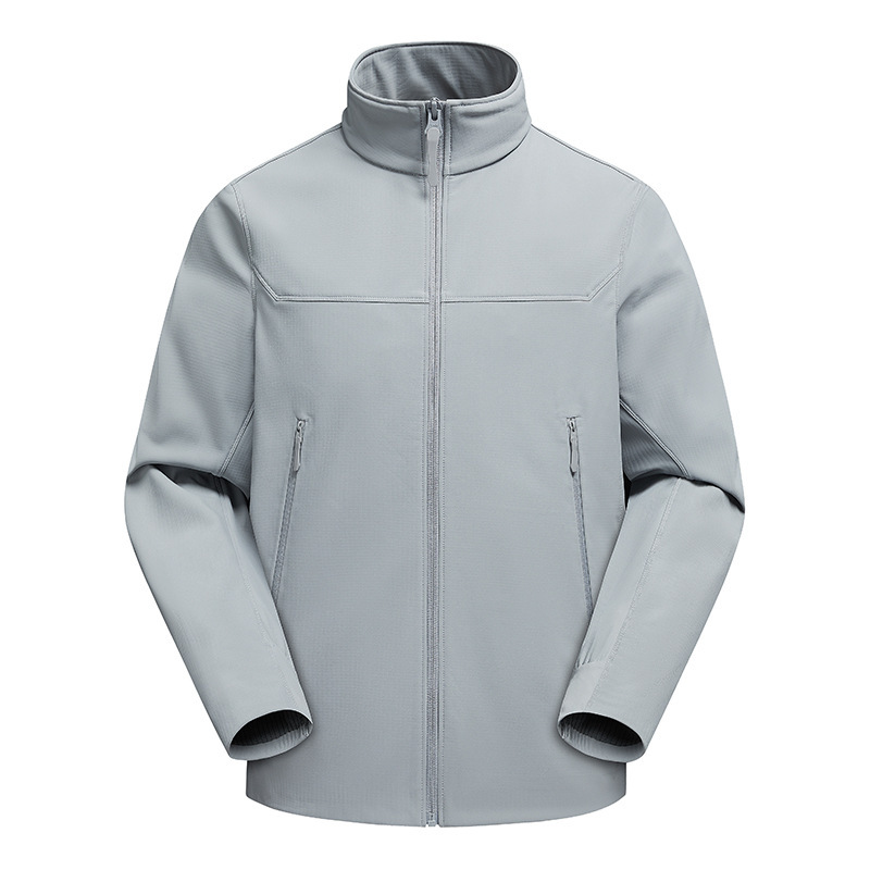 Men's Large Size Soft Shell Jacket Spring and Autumn Outdoor Windproof and Waterproof Polar Fleece Jacket Stand Collar Sports Jacket