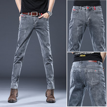 秋冬新款灰色牛仔裤男修身小脚裤男士显瘦长百搭弹力高端香港潮牌