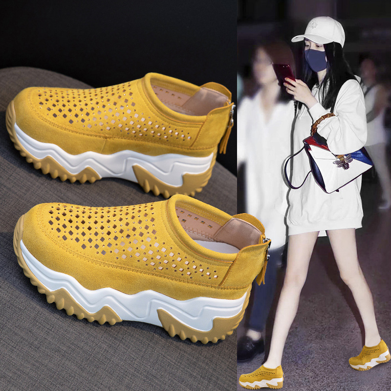 Women's 2026 New Summer Breathable Thin-Soled Sports Casual Shoes with Internal Height Increase, Dad-Style Sandals with Thick Soles and Hollow Design