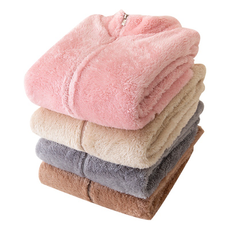 Winter Fashion Fleece Coat Women's Coral Fleece Zipper Casual Thickened Double-Sided Arctic Fleece Solid Color Warm Top