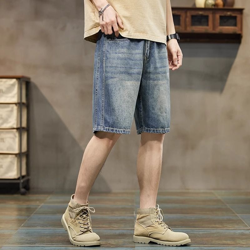 Pantalones cortos vaqueros de trabajo para hombre, estilo americano casual, holgados y delgados para verano, pantalones de cinco puntos, estilo nuevo 2025 image 3
