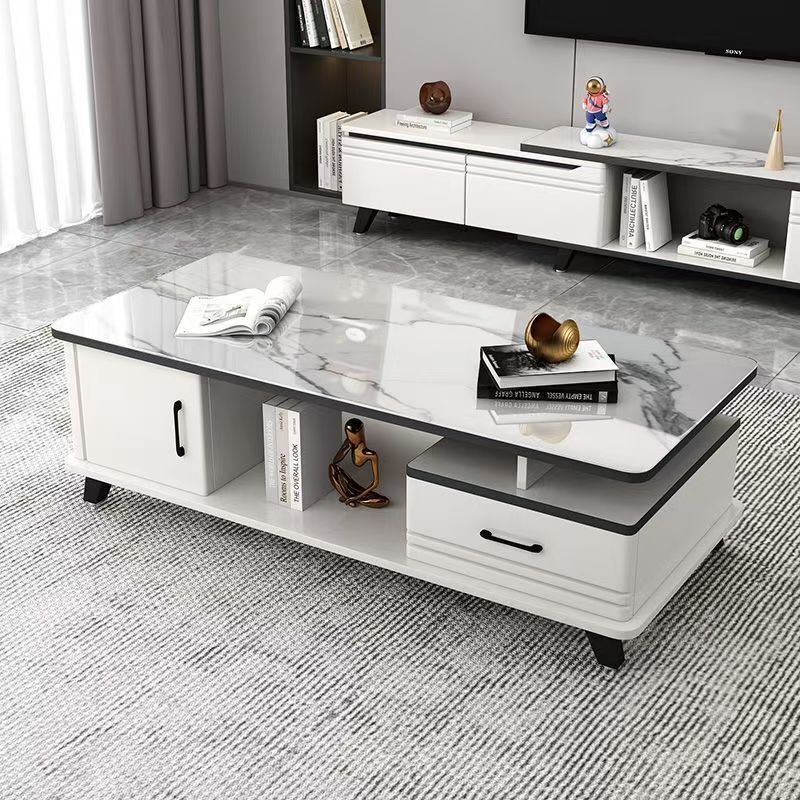 Special Offer Coffee Table for Living Room, Home Use, Light Luxury Modern Minimalist Coffee Table and Tv Cabinet Set, Small Apartment Tempered Glass Tea Table