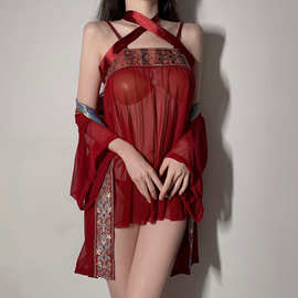 金宵情趣内衣纯欲性感火辣复古风汉服私房肚兜透明透视睡裙女套装